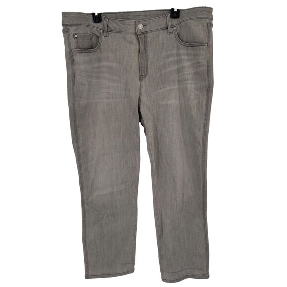 Apana Gray Denim Straight-Leg Ankle Jeans Frayed Hem size medium stretch - Picture 1 of 14